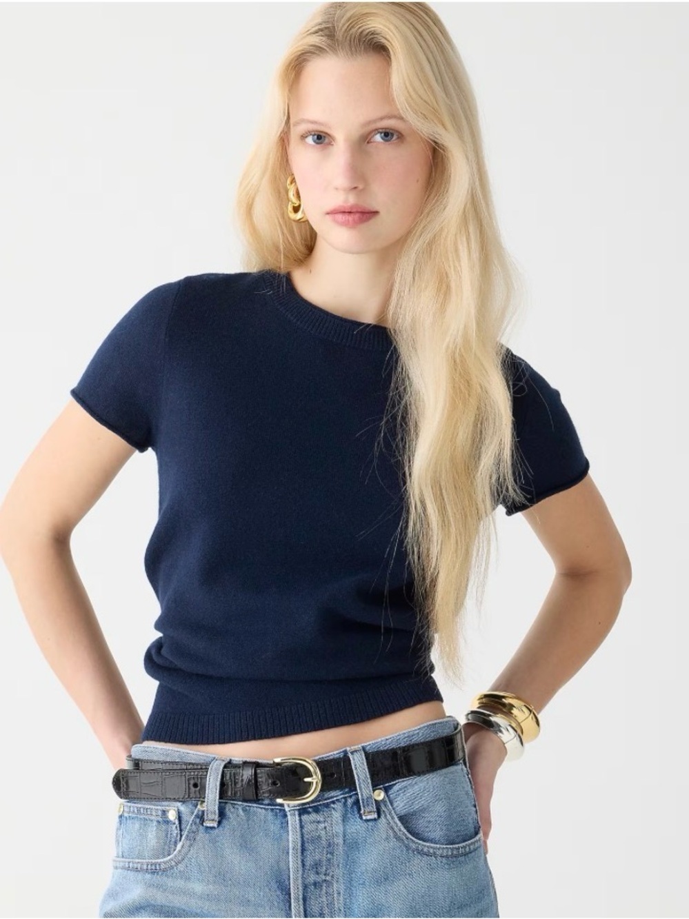 J. Crew cashmere relaxed T-shirt Navy Short-Sleeve Crewneck Knit Top size Small